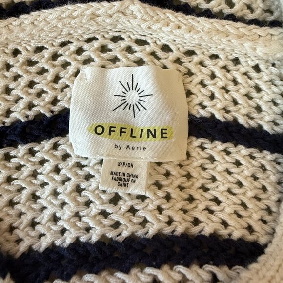 Women's S OFFLINE By Aerie Crochet Sweater Navy White Stripe Cropped Hoodie - Picture 7 of 7